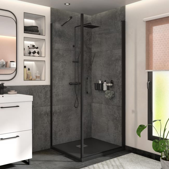 Porta Doccia Battente Remix 80 Cm H 195 Cm In Vetro Spessore 8 Mm Trasparente Nero Leroy Merlin Porta Doccia Nicchia Leroy Merlin