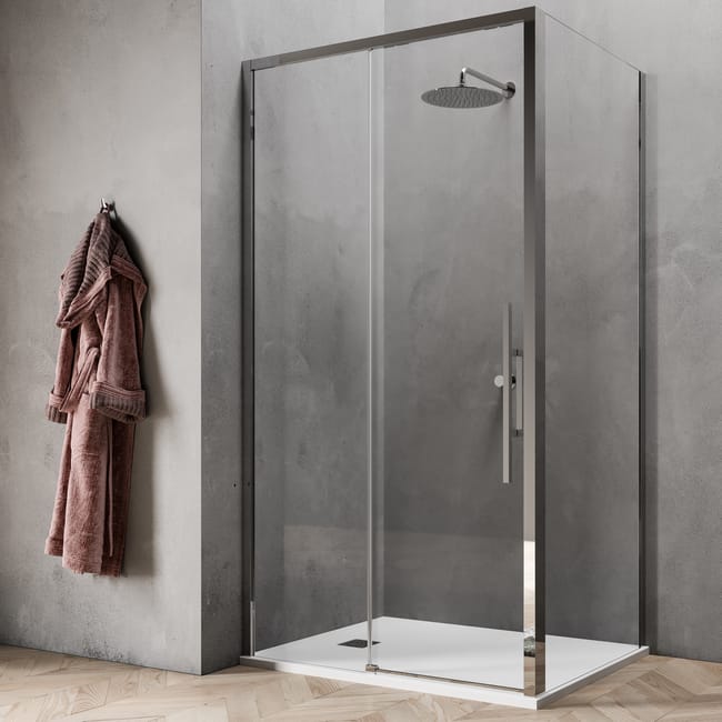 box doccia angolare porta scorrevole e lato fisso rettangolare sword 120 x 80 cm h 200 cm in vetro temprato spessore 8 mm trasparente cromato leroy merlin