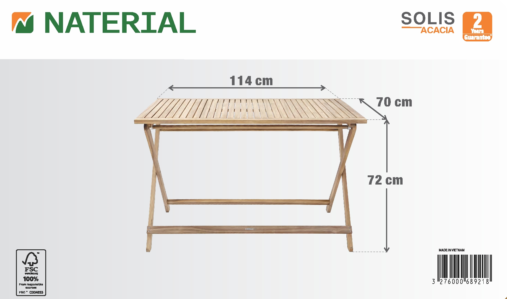 Tavolo da giardino rettangolare Solis NATERIAL con piano in legno L 70 x L 114 cm - 15