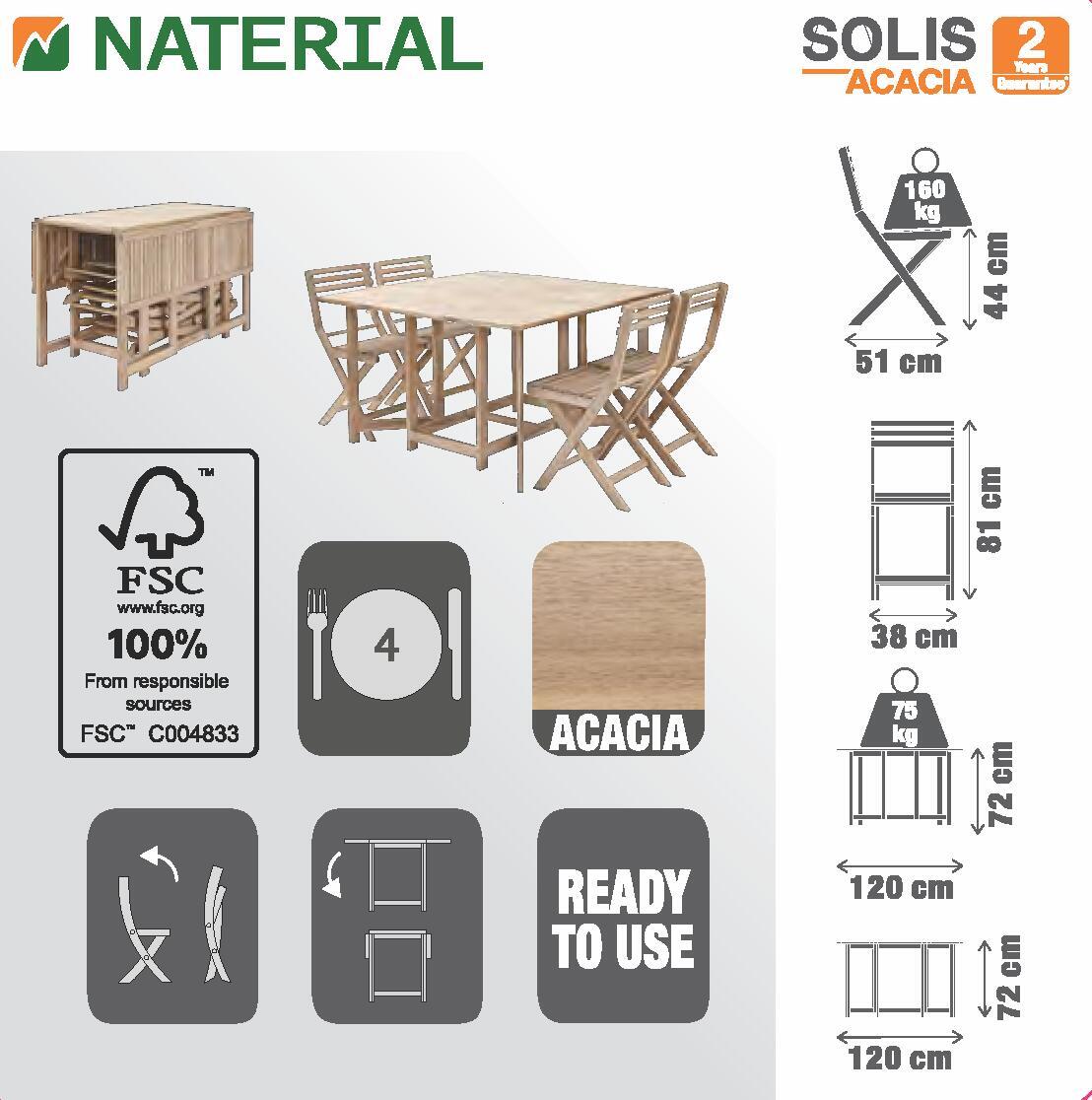 Set tavolo e sedie NATERIAL Solis in acacia marrone 4 posti - 8
