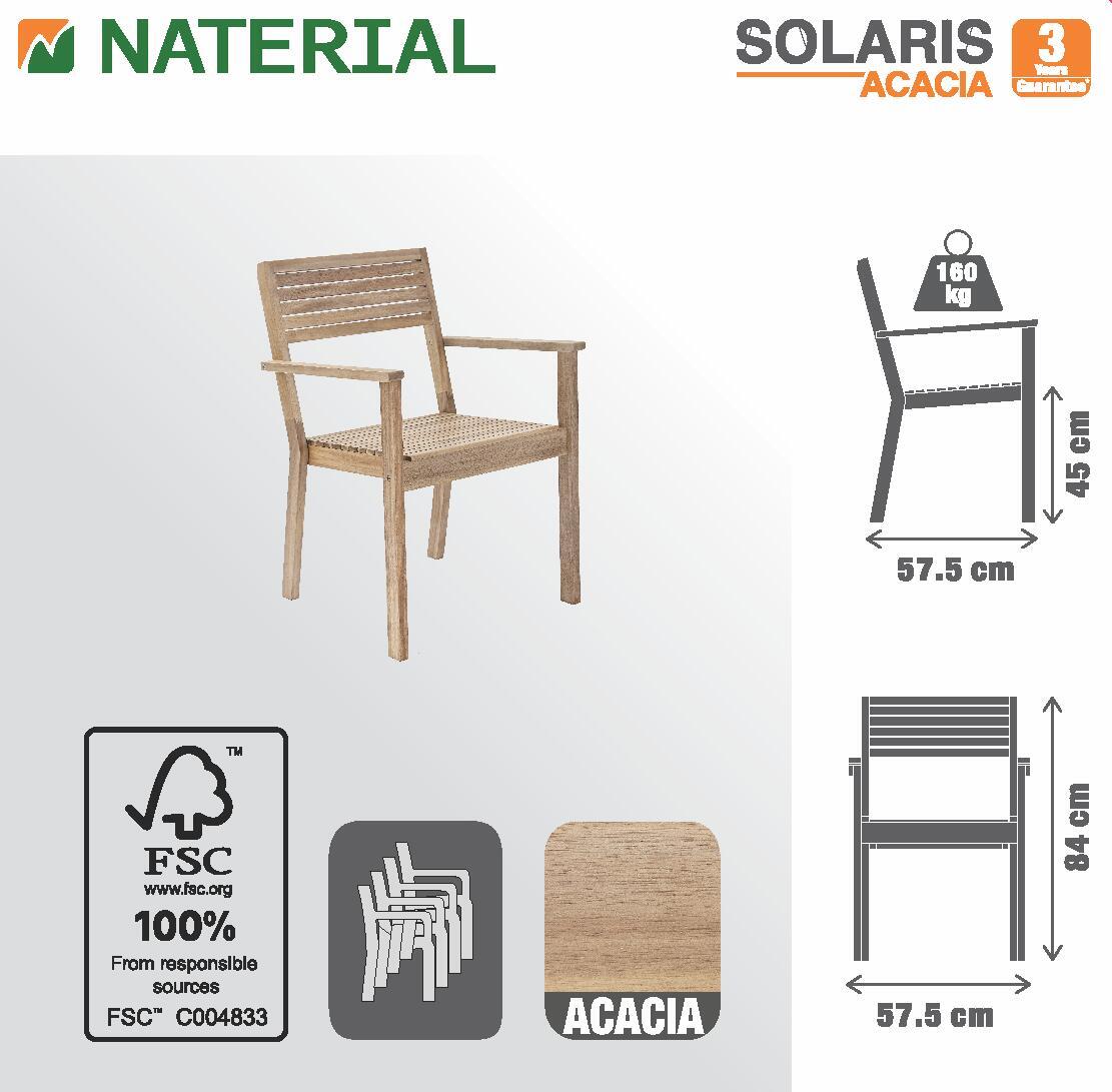 Sedia con braccioli senza cuscino in legno Solaris NATERIAL colore acacia - 10