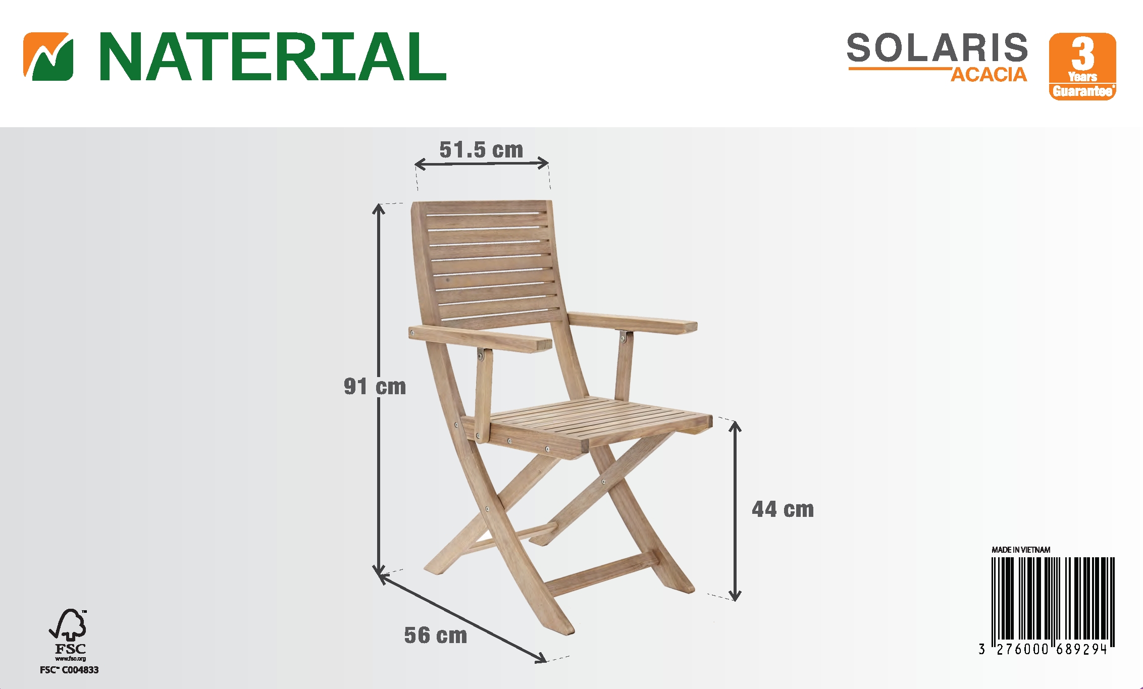 Sedia con braccioli senza cuscino pieghevole in legno Solaris NATERIAL colore acacia - 17