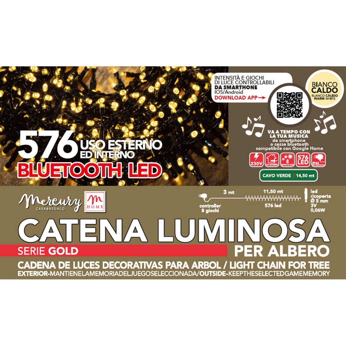 Catena luminosa 576 lampadine bianco caldo Led 14.5 m