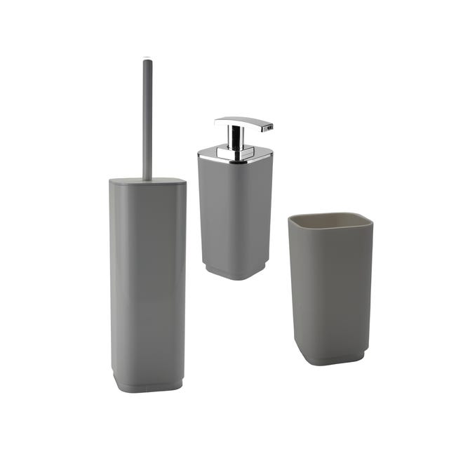 Set Di Accessori Per Bagno Seventy Grigio In Plastica 3 Pezzi Leroy Merlin Set Accessori Bagno Leroy Merlin
