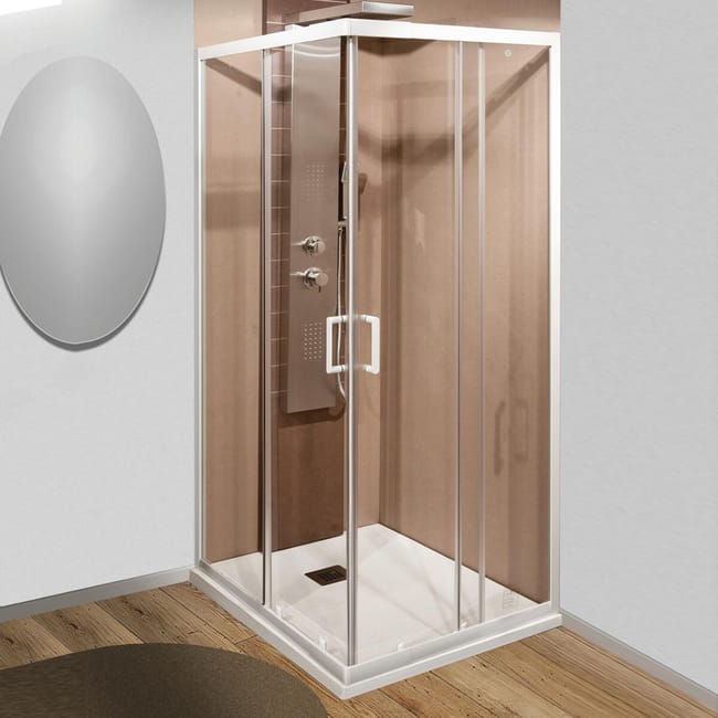 box doccia rettangolare scorrevole sinque 70 x 80 cm h 190 cm in vetro temprato spessore 5 mm trasparente bianco leroy merlin