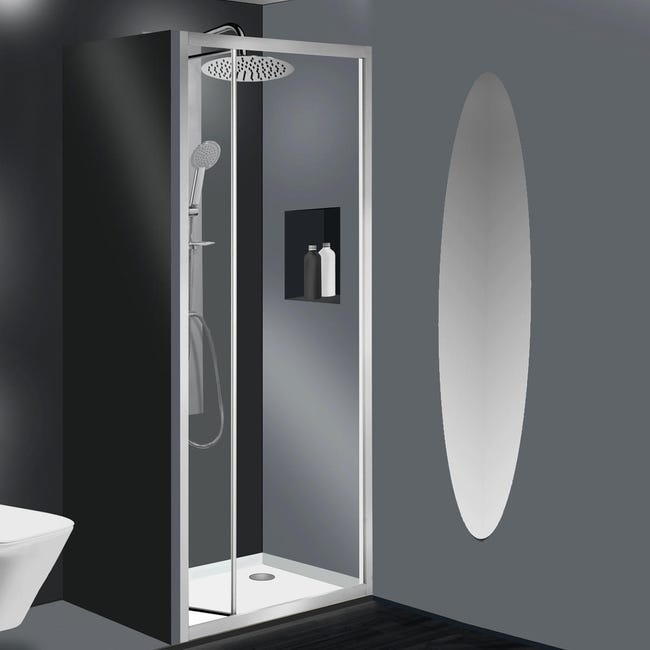 Porta doccia pieghevole Essential 75 cm, H 185 cm in vetro temprato, spessore 4 mm trasparente silver - 1