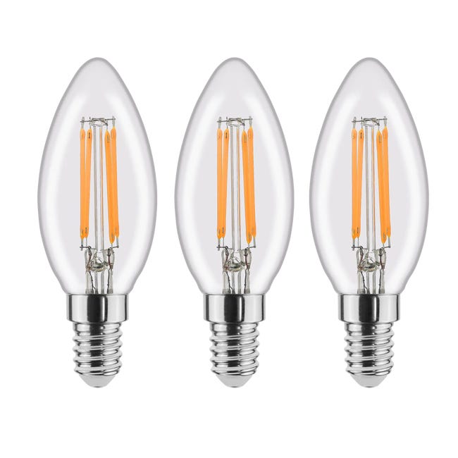 Set di 3 lampadine LED filamento, E14, Oliva, Trasparente, Luce naturale, 4.5W=470LM (equiv 40 W), 360° , LEXMAN - 1