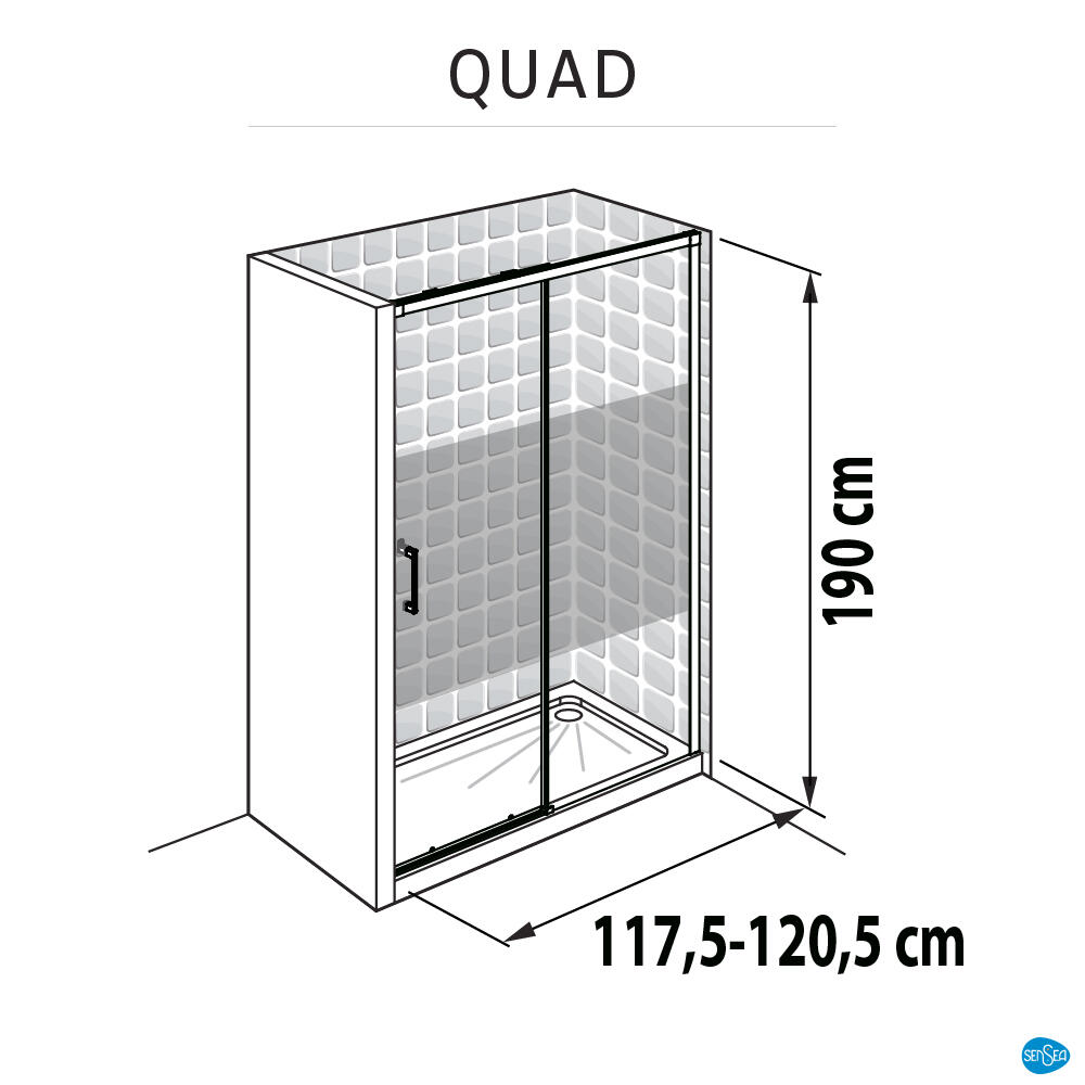 Porta doccia scorrevole Quad 120 cm, H 190 cm in vetro, spessore 6 mm serigrafato cromato - 7