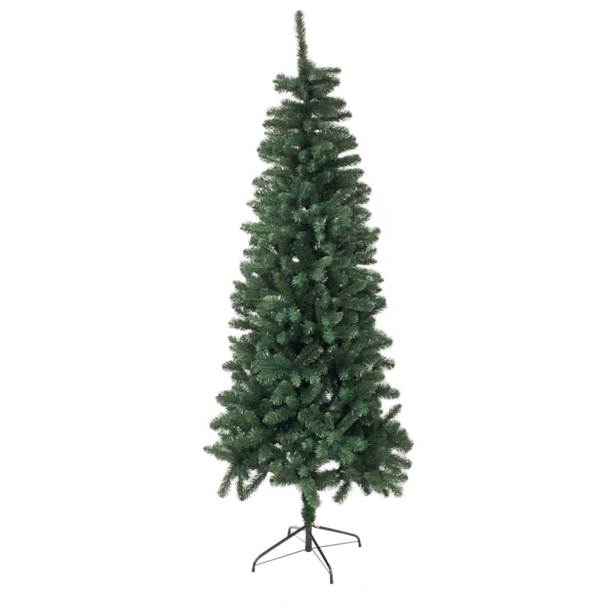 Albero di Natale sottile alto 210 cm di colore verde realizzato in PE e PVC