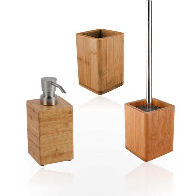 Set Di Accessori Per Bagno Natural Beige In Bambu 3 Pezzi Leroy Merlin Set Accessori Bagno Leroy Merlin