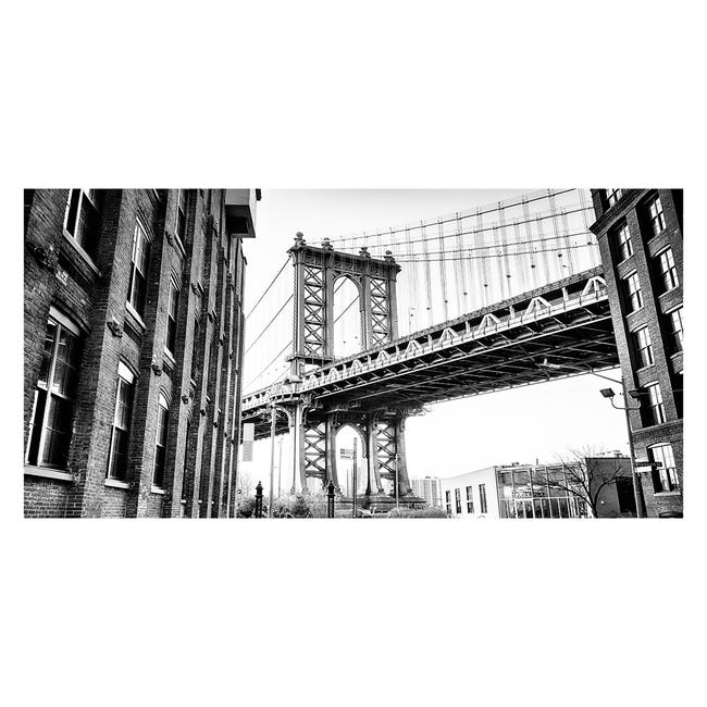 Dipinto su tela Zoom Manhattan bridge b&w 100x50 cm - 1