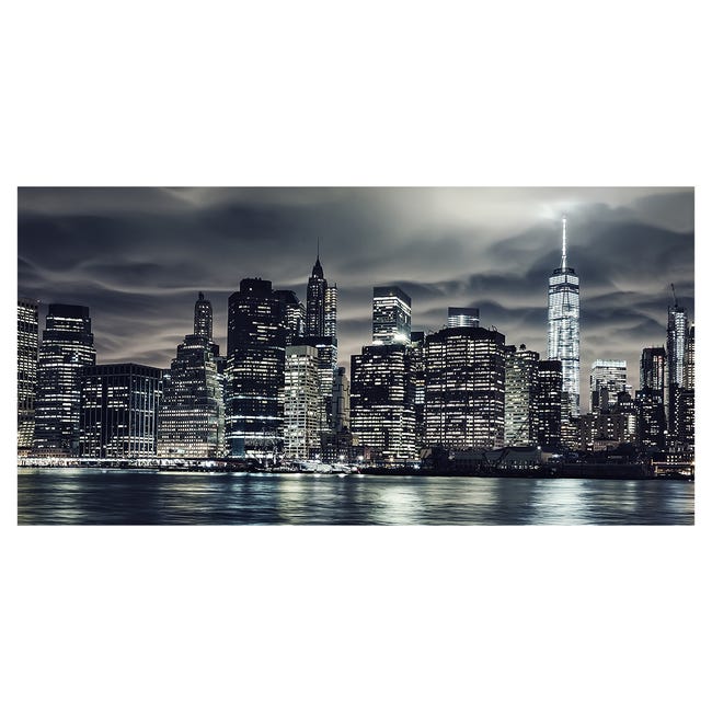 Dipinto su tela New York by night b&w 100x50 cm - 1