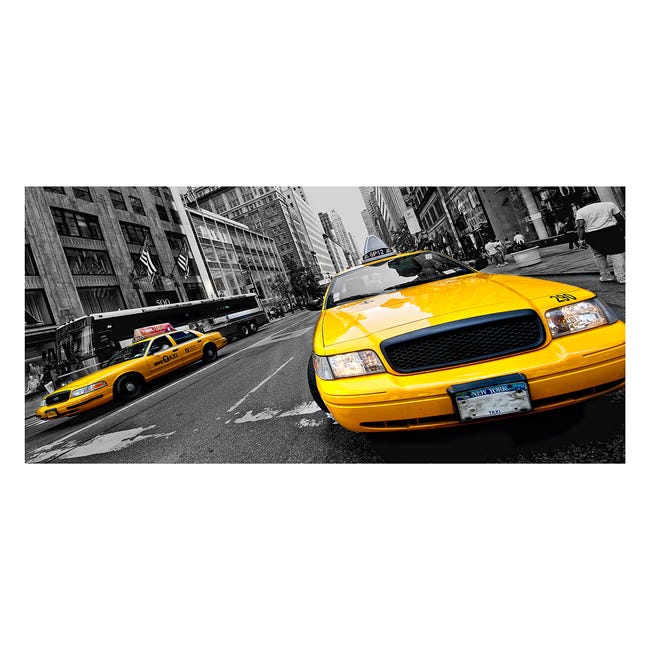 Dipinto su tela New York 2taxi gialli sfondo b&w 100x50 cm - 1