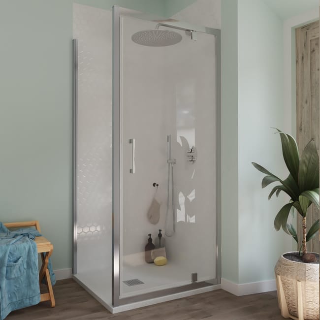 box doccia angolare con porta a battente e lato fisso quadrato bilbao 80 x 80 cm h 190 cm in vetro temprato spessore 6 mm trasparente cromato leroy merlin