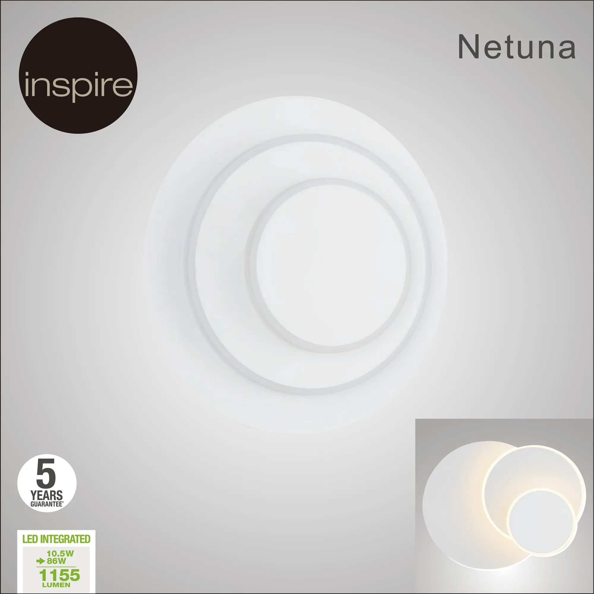 Applique Netuna bianco, in metallo, D. 23.5 cm 23.5x18 cm, INSPIRE - 2