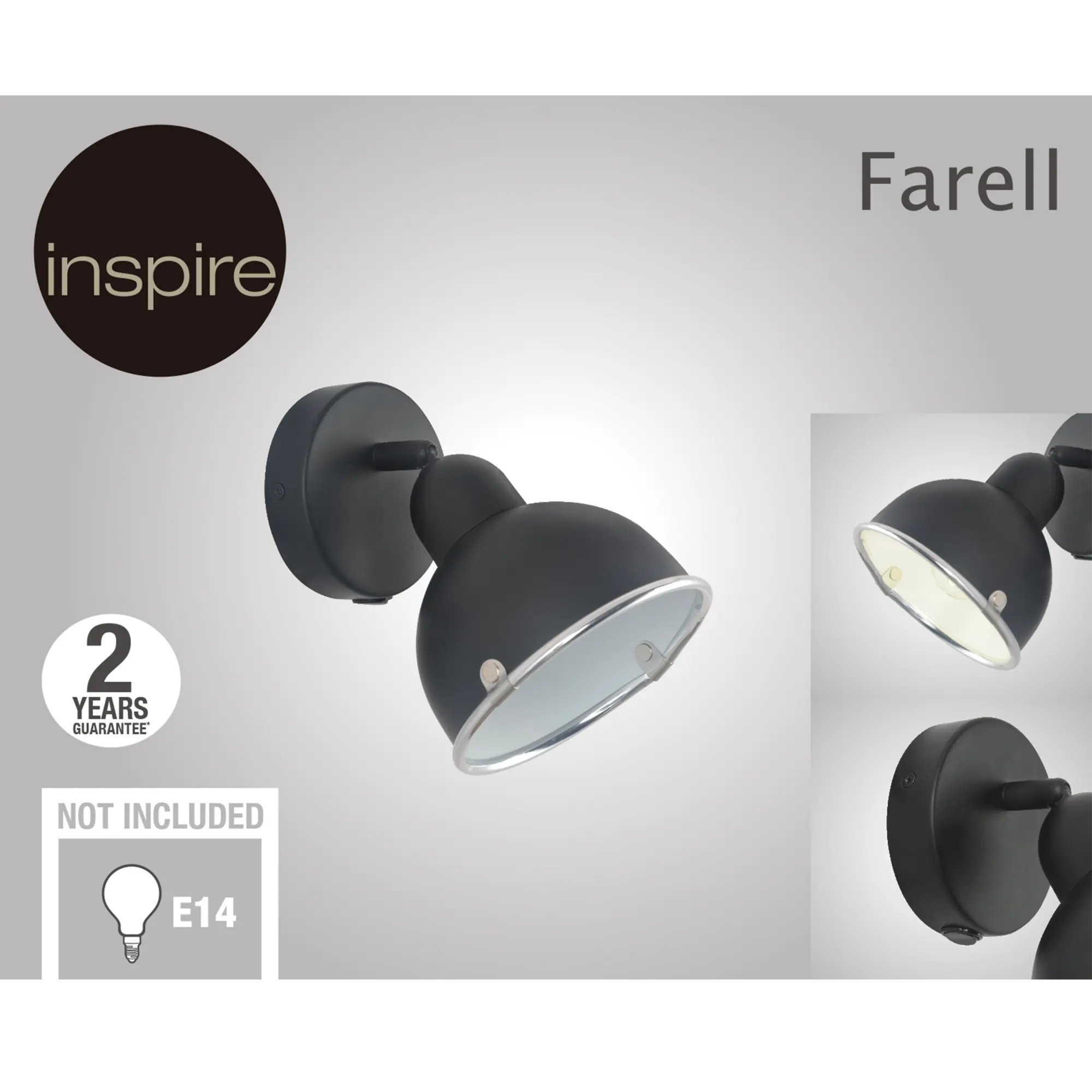 Faretto Farell nero in metallo E14 INSPIRE - 3