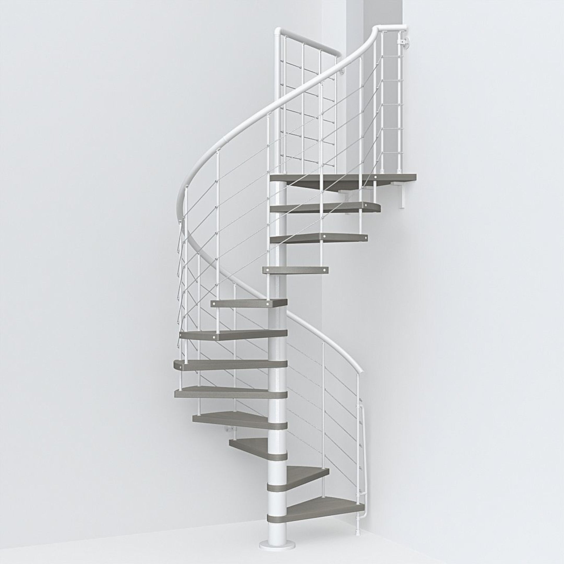 Scala a chiocciola tonda Symphonie FONTANOT L 140 cm, gradino tortora, struttura bianco