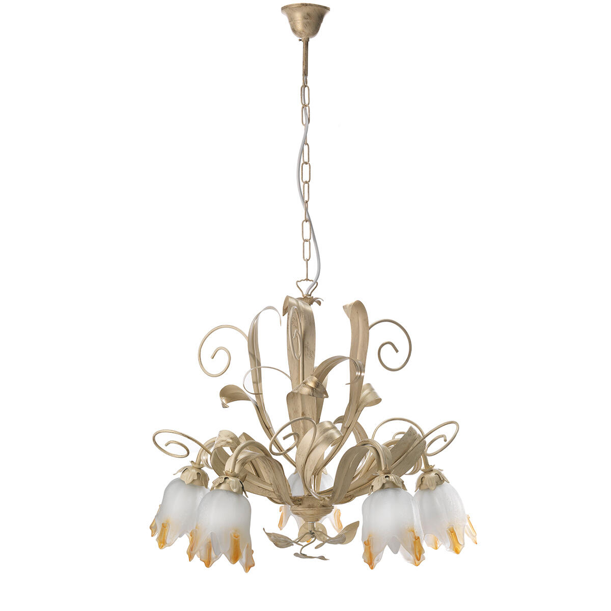 Lampadario Neoclassico Elena avorio in ferro, 5 luci