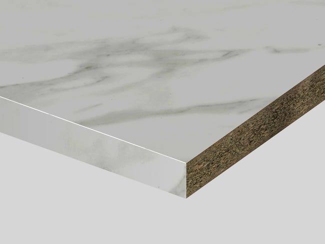 Piano cucina in truciolato laminato marmo canova L 300 x P 60 cm, spessore 3.9 cm - 1