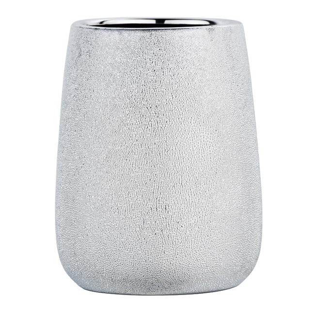 Bicchiere porta spazzolini Glimma in ceramica argento - 1