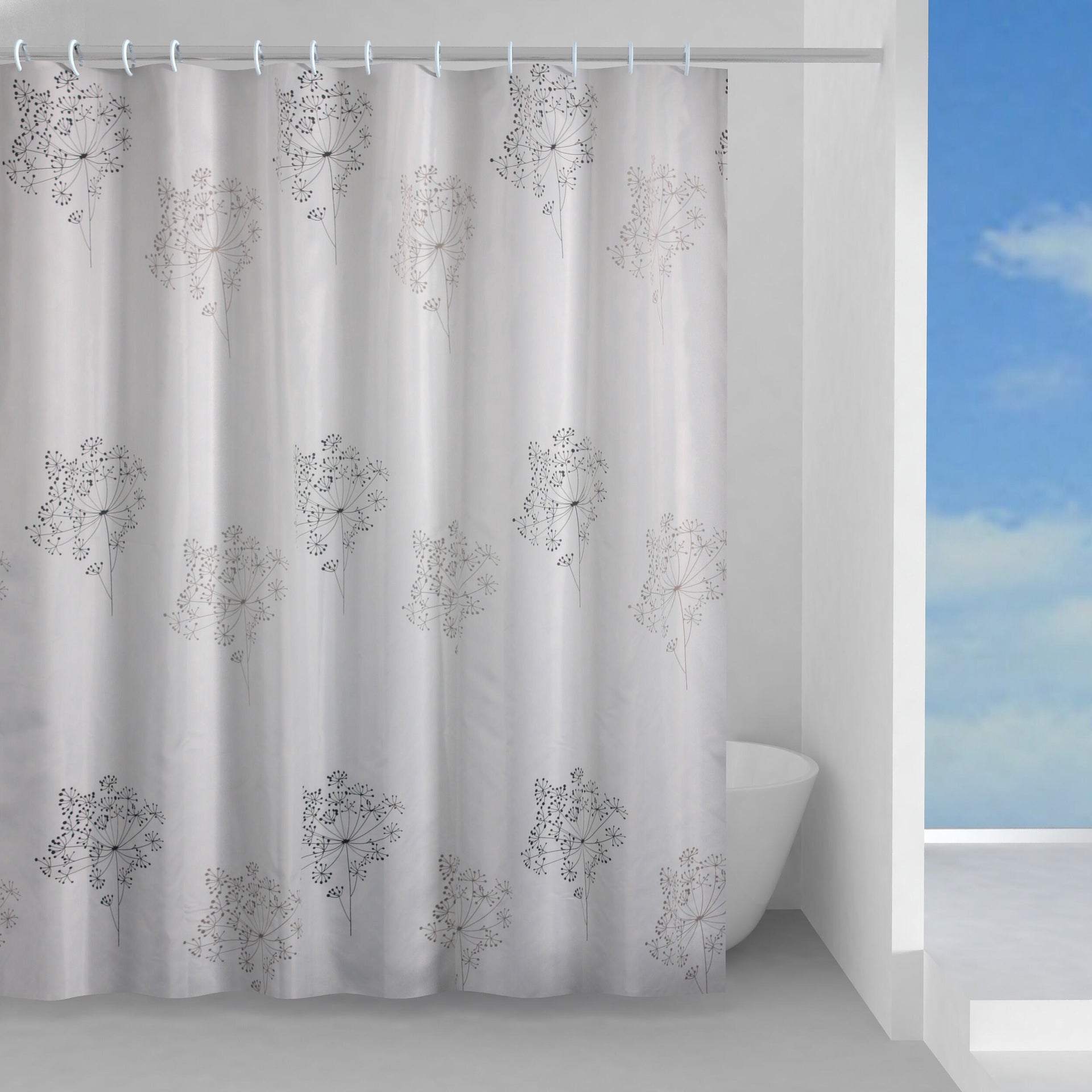 Tenda doccia Parfume in poliestere bianco/nero L 120 x H 200 cm