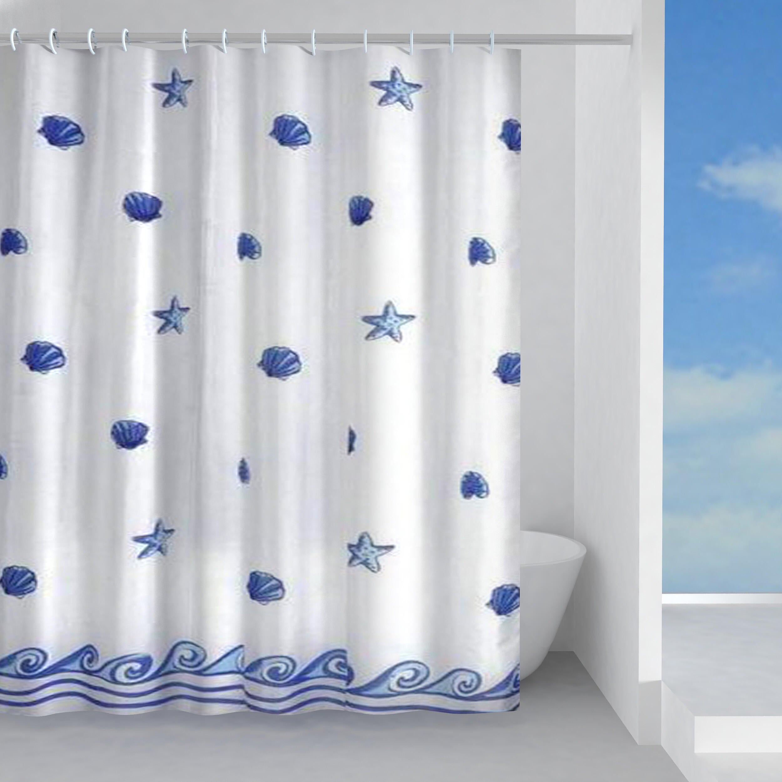 Tenda Da Doccia In Poliestere Blu Con Motivo Prisma, 180x200 Cm, Impermeabile, Antimuffa, Lavabile, Con Orlo Ponderato E Ganci