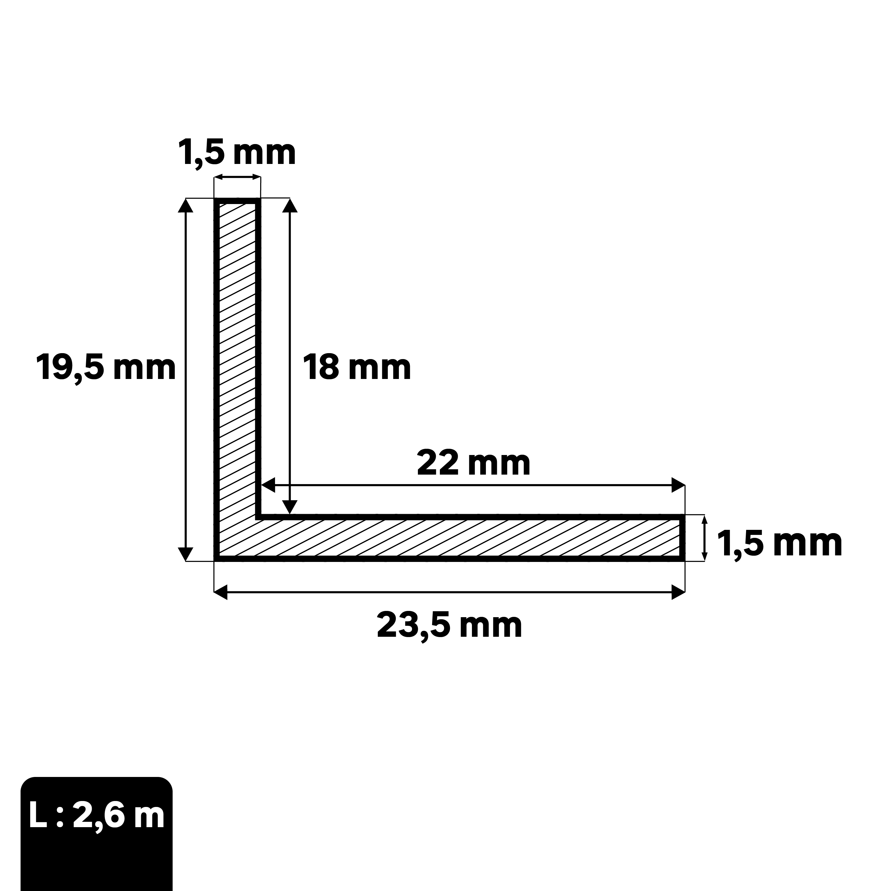 Profilo angolare asimmetrico STANDERS in alluminio 2.6 m x 2.35 cm bianco - 2