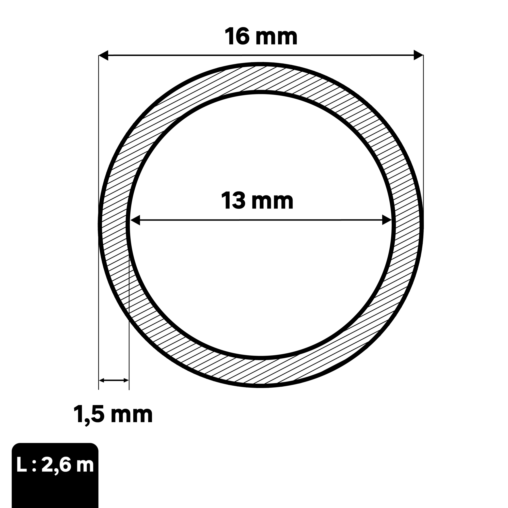 Profilo tubo tondo STANDERS in alluminio 2.6 m x 1.6 cm grigio - 2