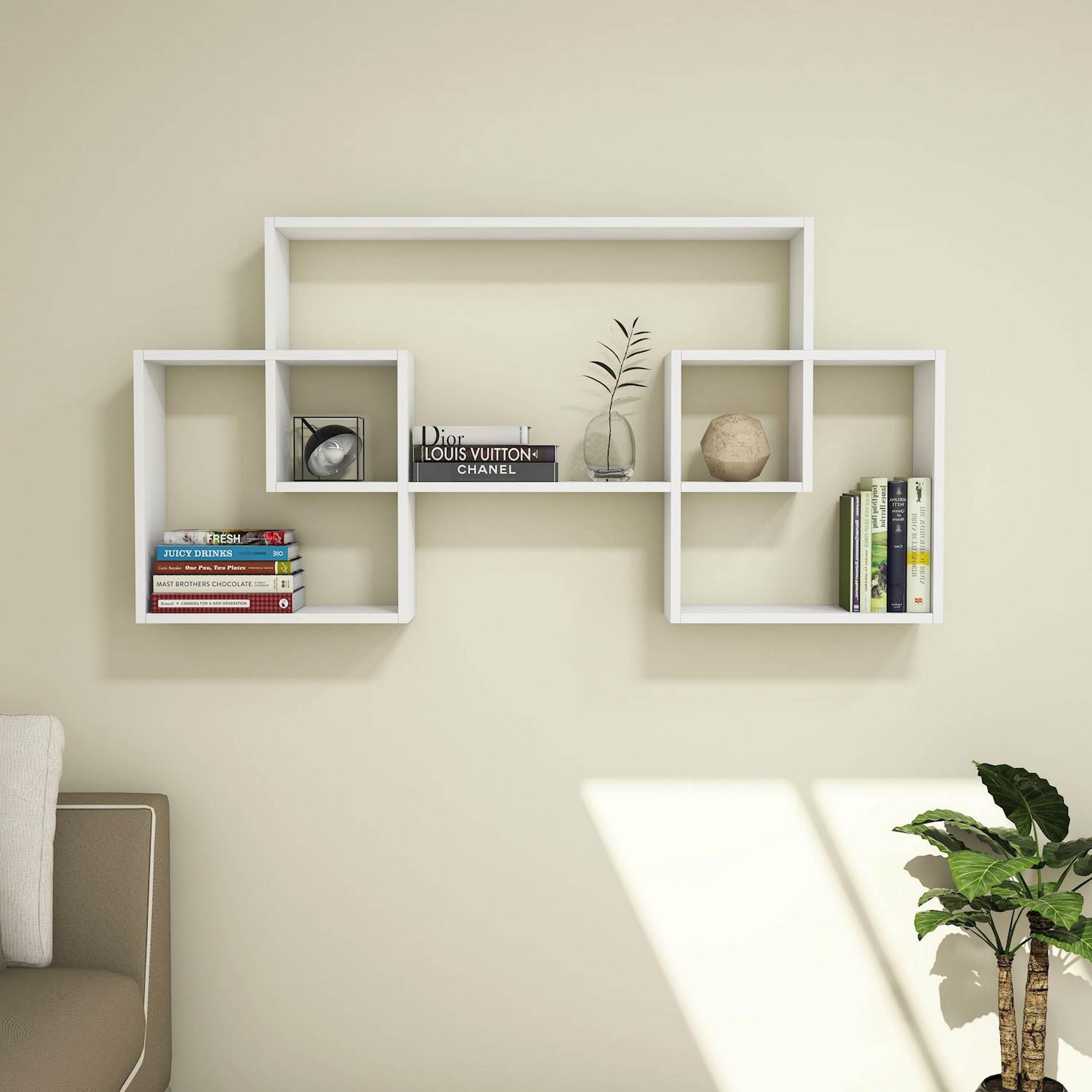 Mensola A Cubo In Legno 80x24x67 Cm – 2 Ripiani, 7 Cubi, Organizer Per Soggiorno, Camera Da Letto, Ufficio, 68 Kg Portata