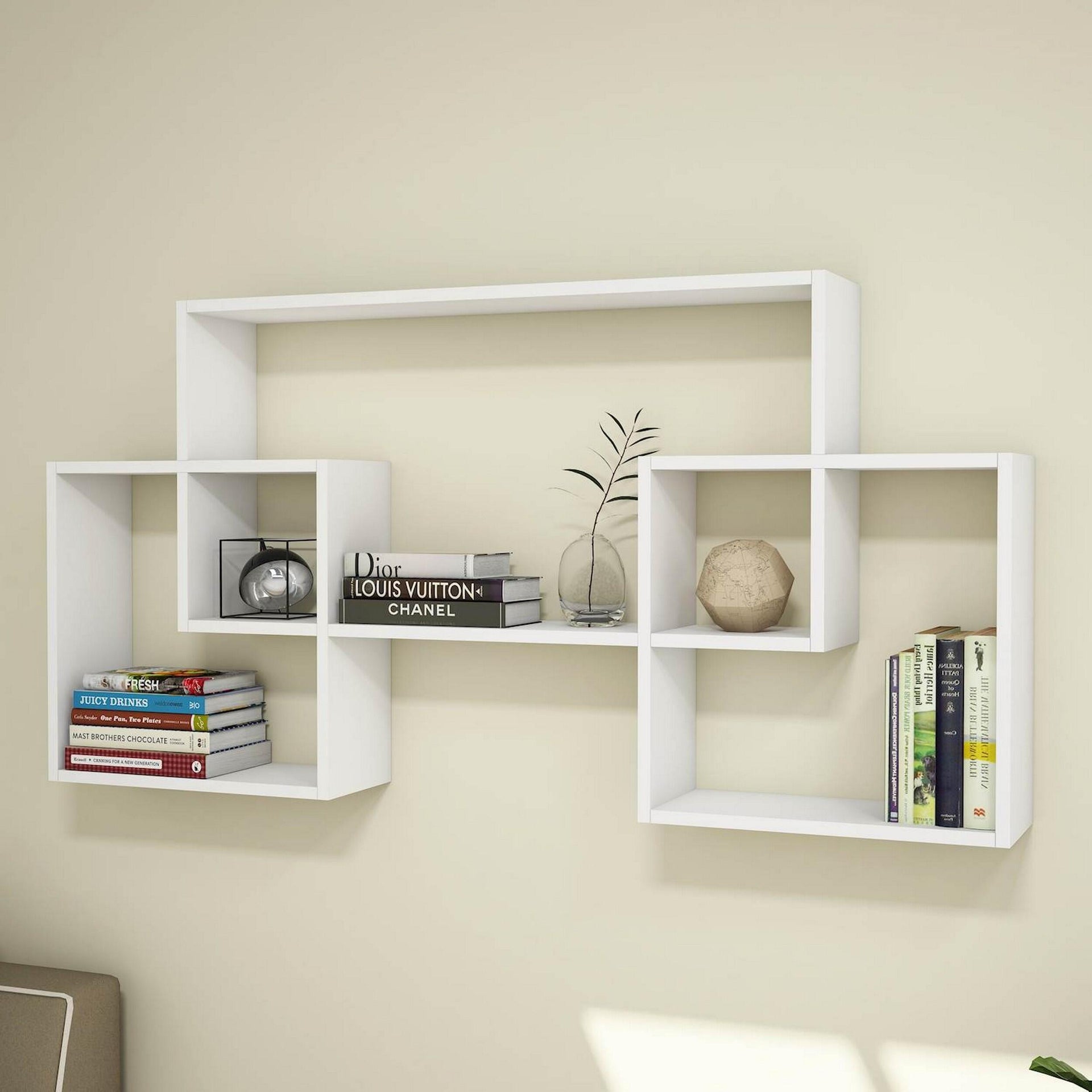 Mensola A Cubo In Legno 80x24x67 Cm – 2 Ripiani, 7 Cubi, Organizer Per Soggiorno, Camera Da Letto, Ufficio, 68 Kg Portata
