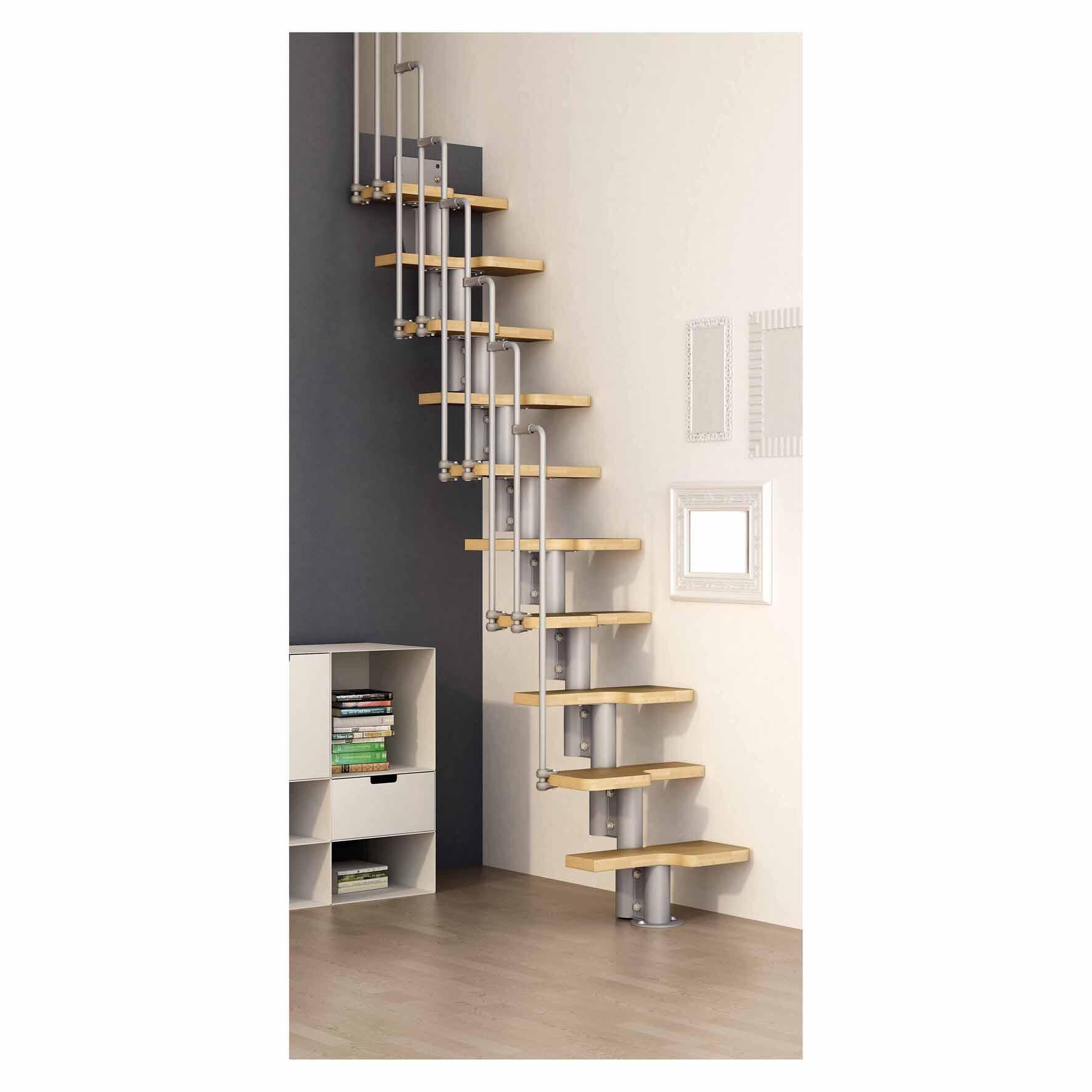 Scala salvaspazio dritto Kelvin FONTANOT L 54 cm, gradino chiaro, struttura grigio