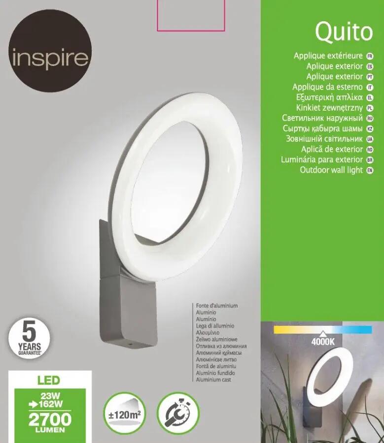 Applique Quito in alluminio, grigio, 23W 2100LM IP54 INSPIRE - 5