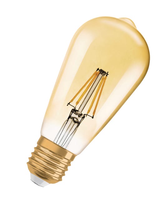 Lampadina decorativa LED filamento, E27, Goccia, Ambra, Luce calda, 7W=225LM (equiv 22 W), 320° , OSRAM - 1