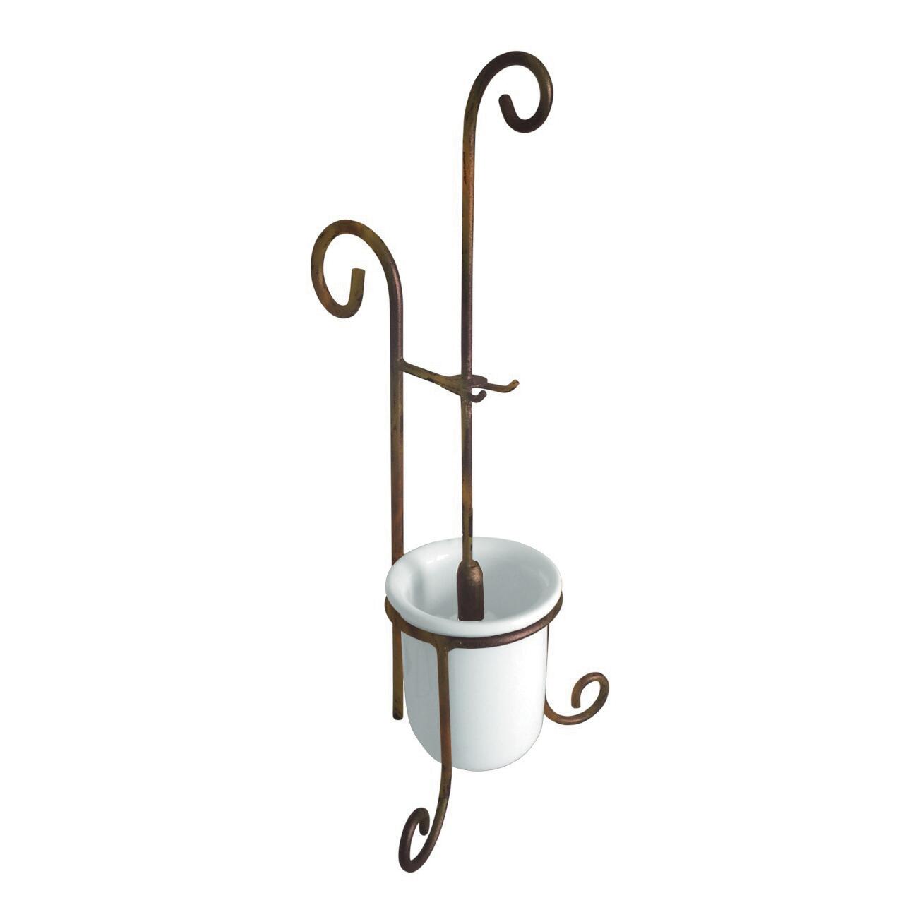 Porta scopino wc a muro Country in ceramica ruggine